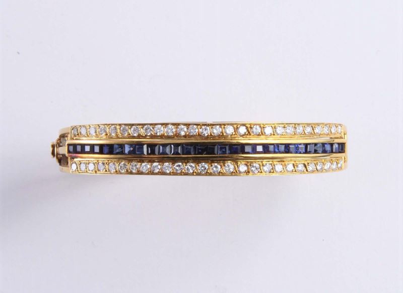Bracciale rigido con zaffiri e diamanti  - Auction Silvers, Ancient and Contemporary Jewels - Cambi Casa d'Aste