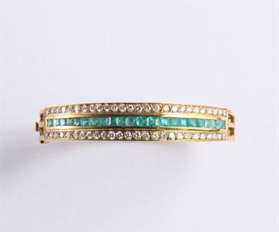 Bracciale Rigido con Smeraldi e Diamanti
