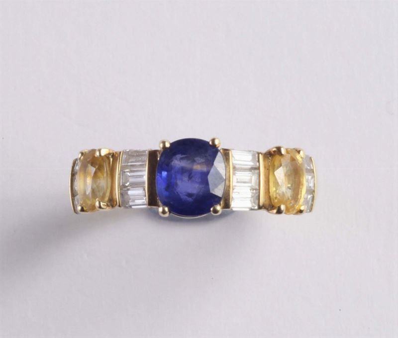 Anello con zaffiri e diamanti  - Auction Silvers, Ancient and Contemporary Jewels - Cambi Casa d'Aste
