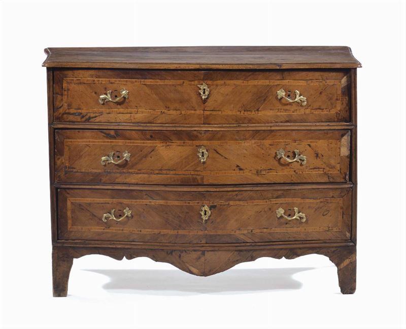 Comò Luigi XIV a tre cassetti lastronato, Genova XVIII secolo  - Asta Antiquariato e Dipinti Antichi - Cambi Casa d'Aste