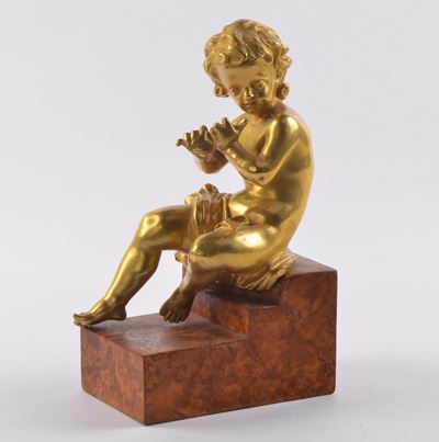 Scultura in Bronzo Dorato Raffigurante Pifferaio