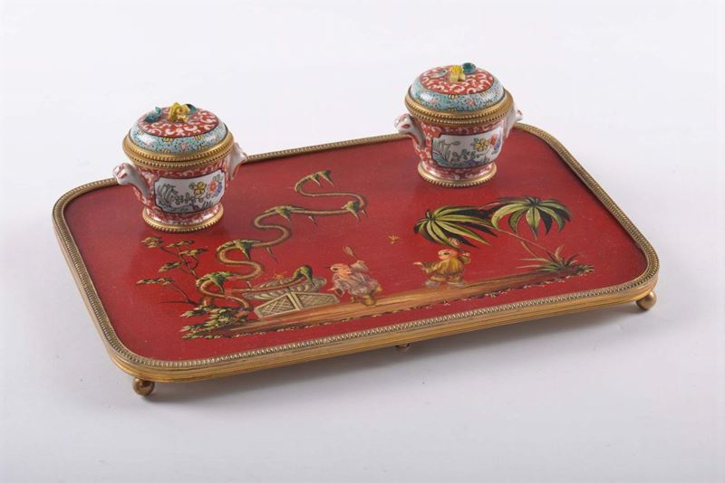 Calamaio con due vaschette in porcellana  - Auction Antiques and Old Masters - Cambi Casa d'Aste