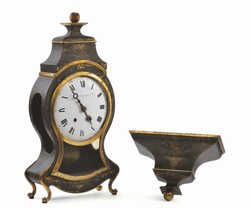 Orologio Cartel in legno ebanizzato, Wellig Fils, XIX secolo  - Asta Antiquariato e Dipinti Antichi - Cambi Casa d'Aste