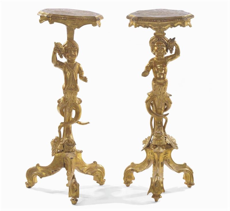 Coppia di gueridon in legno intagliato e dorato, XIX secolo  - Auction Antiques and Old Masters - Cambi Casa d'Aste