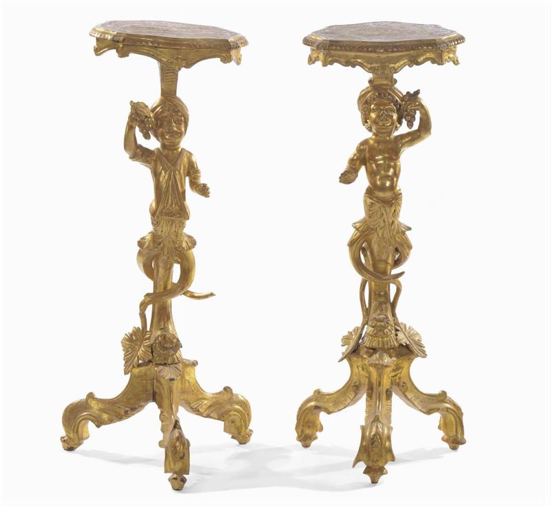 Coppia di gueridon in legno intagliato e dorato, XIX secolo  - Auction Antiques and Old Masters - Cambi Casa d'Aste