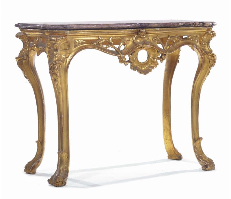 Console Luigi XV in legno intagliato e dorato, Napoli XVIII secolo  - Asta Antiquariato e Dipinti Antichi - Cambi Casa d'Aste