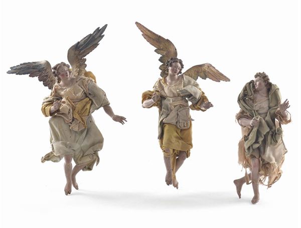 Tre angeli laccati, Napoli XVIII secolo