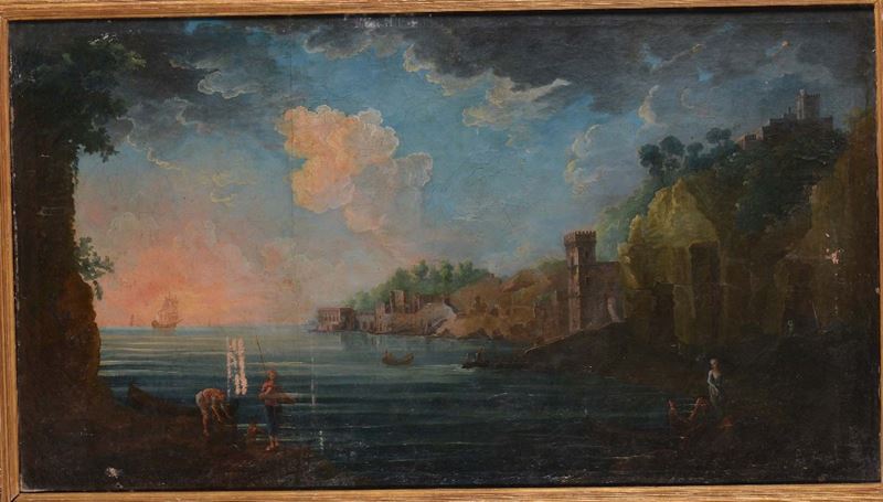 Anonimo del XIX secolo Paesaggio con pescatori  - Asta Antiquariato e Dipinti Antichi - Cambi Casa d'Aste