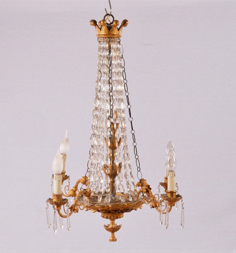 Lampadarietto in stile Luigi XVI in metallo e cristalli a quattro luci, XIX secolo  - Asta Antiquariato e Dipinti Antichi - Cambi Casa d'Aste