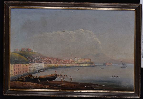 Anonimo del XIX secolo Veduta di Napoli col Vesuvio