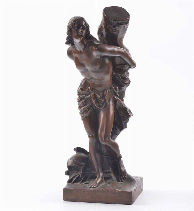 Scultura in terracotta ramata raffigurante S,Sebastiano alla colonna  - Auction Antiques and Old Masters - Cambi Casa d'Aste
