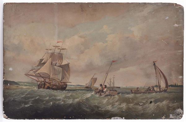 Anonimo del XIX secolo Marina con velieri