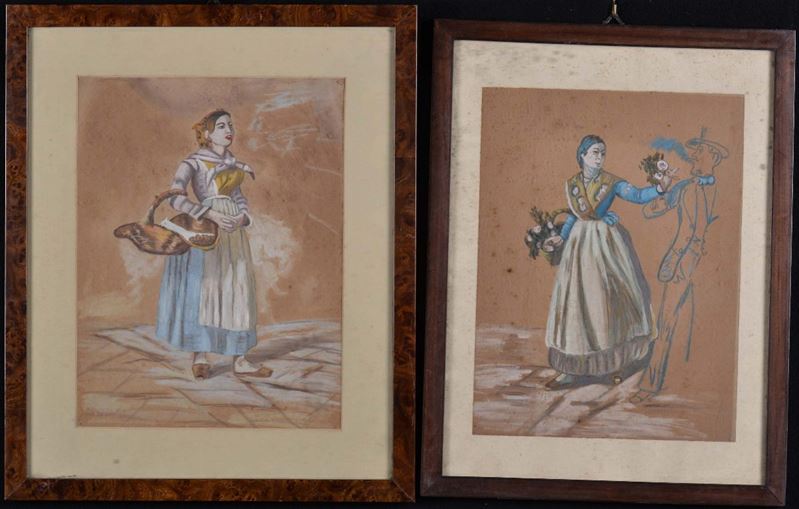 Due pastelli raffiguranti ciociare  - Asta Antiquariato e Dipinti Antichi - Cambi Casa d'Aste