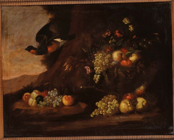 Anonimo del XVIII-XIX secolo Nature morte con fiori e frutta