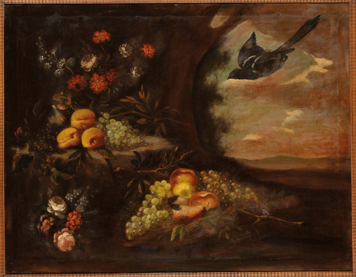 Anonimo del XVIII-XIX Secolonature Morte con Fiori e Frutta