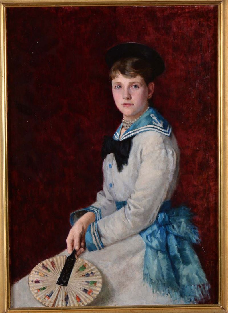Cesare Viazzi (1857-1943) Fanciulla con ventaglio  - Asta Dipinti del XIX e XX secolo - Cambi Casa d'Aste