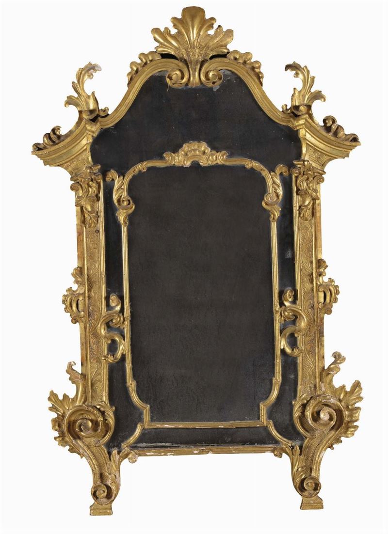 Specchiera in stile Luigi XV in legno intagliato e dorato a mecca, XIX secolo  - Asta Antiquariato e Dipinti Antichi - Cambi Casa d'Aste