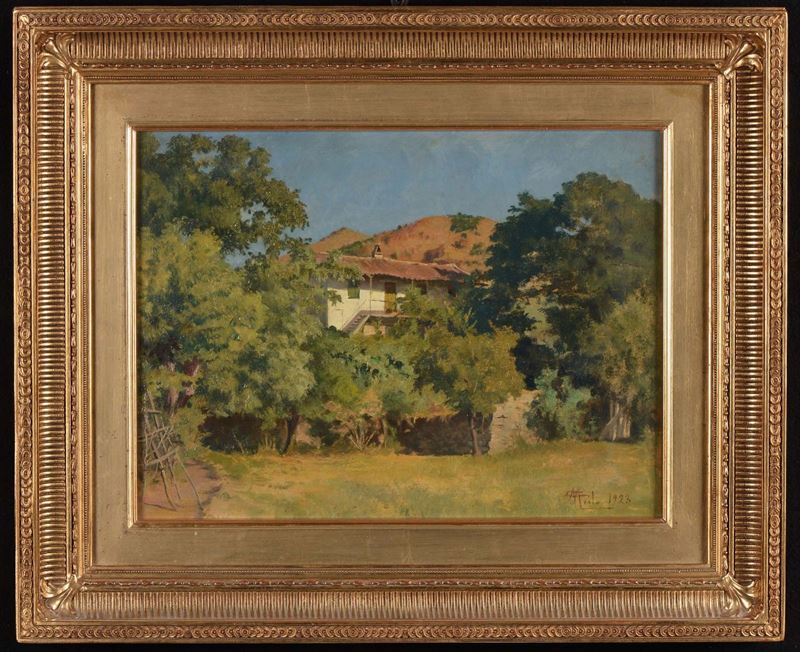 Camillo Merlo (1856-1931) Casolare, 1923  - Asta Antiquariato e Dipinti Antichi - Cambi Casa d'Aste