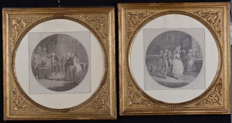 Coppia di stampe con cornici dorate circolari  - Auction Antiques and Old Masters - Cambi Casa d'Aste