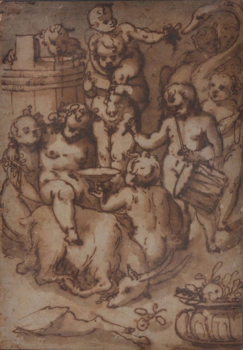 Scuola Genovese della fine del XVI - inizio XVII secolo Baccanale  - Asta La Dimora di un Conoscitore Bolognese - Cambi Casa d'Aste