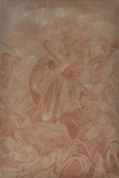 Scuola Emiliana XVII Secolocaduta di Gesù Sotto la Croce