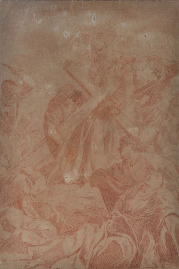 Scuola Emiliana XVII secolo Caduta di Gesù sotto la croce
