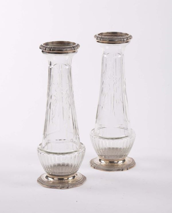 Coppia di vasi in cristallo e argento, Francia