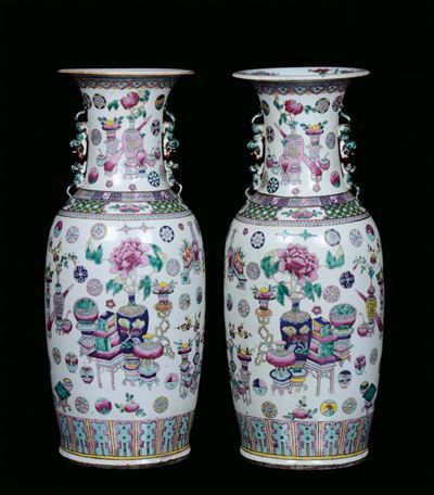 Coppia di Vasi in Porcellana Famiglia Rosa, Cina, Dinastia Qing, XIX Secolo