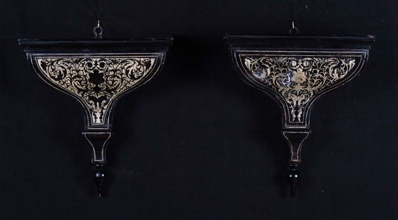 Coppia di mensole in legno ebanizzato e avorio, Lombardia XIX secolo  - Auction Antiques and Old Masters - Cambi Casa d'Aste