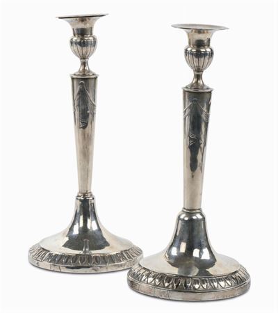 Due Candelieri Simili in Argento, Roma - Angelo Giannotti 1824-1865