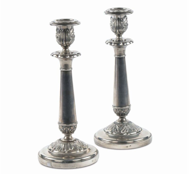 Coppia di Candelieri in argento, Stato Pontificio,  Montanari Achille 1840-1863  - Asta Antiquariato e Dipinti Antichi - Cambi Casa d'Aste