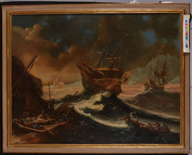 Riproduzione di dipinto raffigurante naufragio  - Auction Antiques and Old Masters - Cambi Casa d'Aste