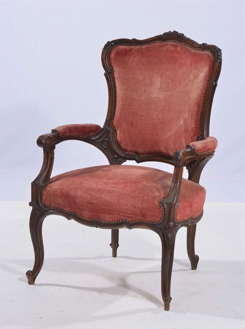 Poltrona Luigi XV in legno intagliato  - Auction Time Auction 1-2015 - Cambi Casa d'Aste