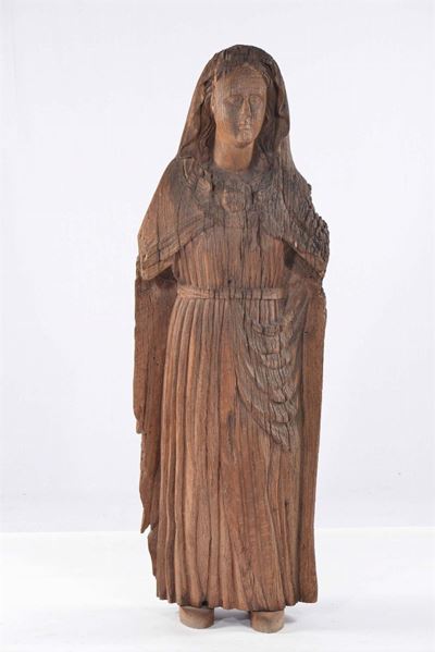 Scultura in Legno Intagliato Raffigurante Madonna, XIX Secolo