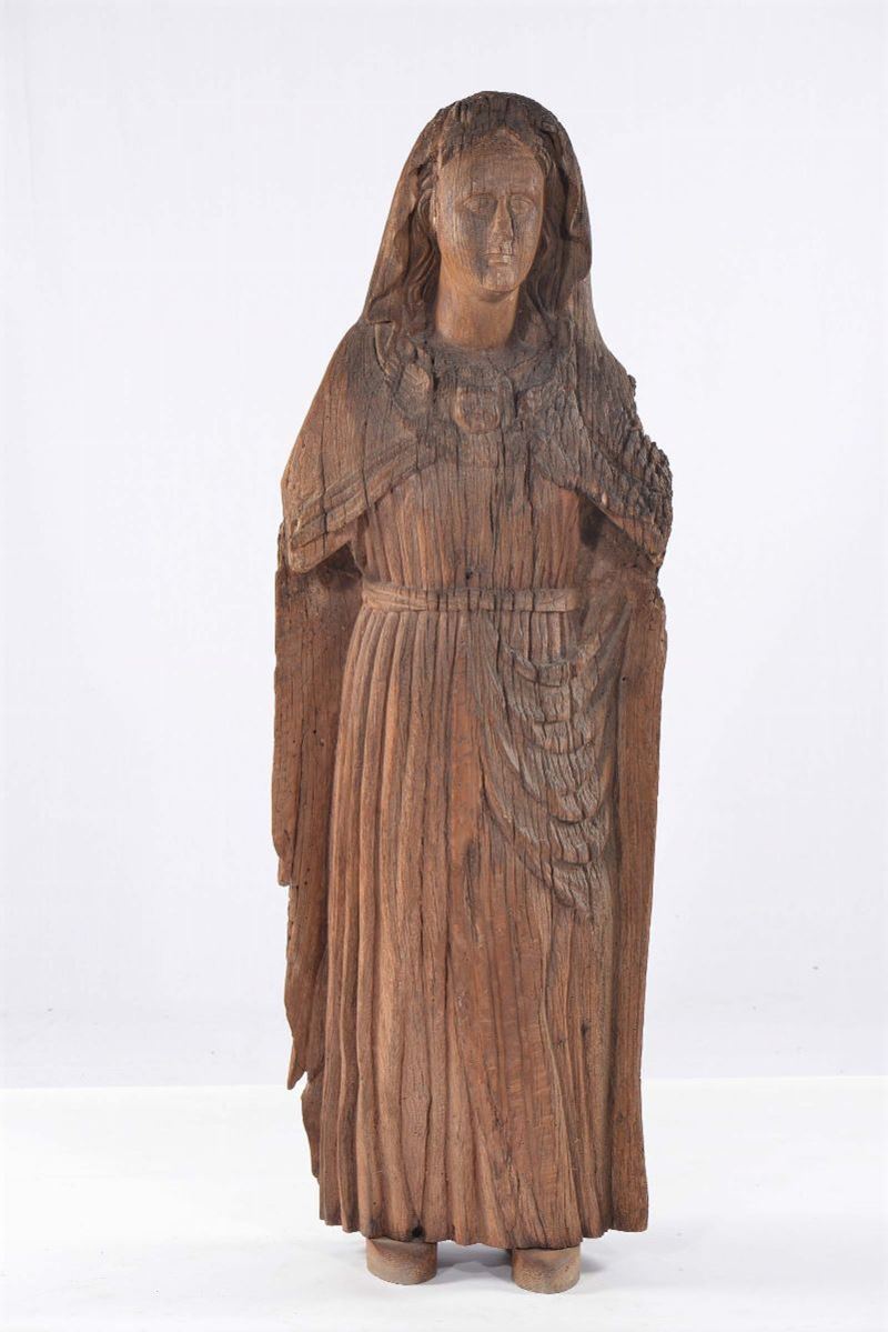 Scultura in legno intagliato raffigurante Madonna, XIX secolo  - Auction OnLine Auction 7-2013 - Cambi Casa d'Aste