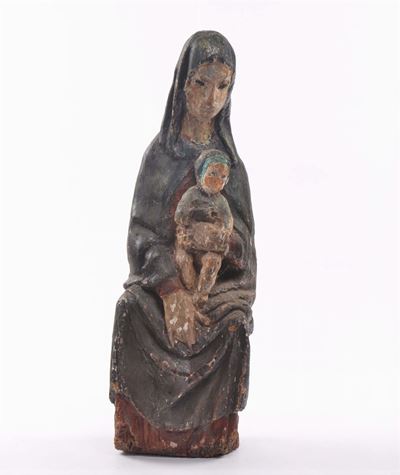 Scultura in Legno Raffigurante Madonna con Bambino