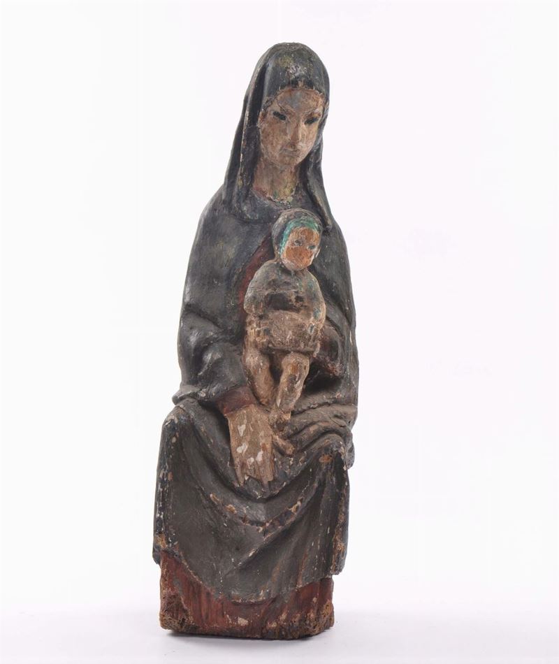 Scultura in legno raffigurante Madonna con Bambino  - Asta Antiquariato e Dipinti Antichi - Cambi Casa d'Aste