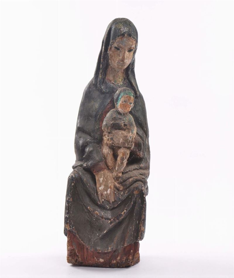 Scultura in legno raffigurante Madonna con Bambino  - Auction Antiques and Old Masters - Cambi Casa d'Aste