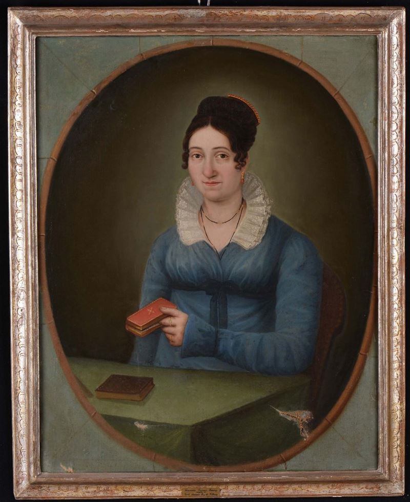 Anonimo del XIX secolo Ritratto femminile con libro  - Asta Antiquariato e Dipinti Antichi - Cambi Casa d'Aste