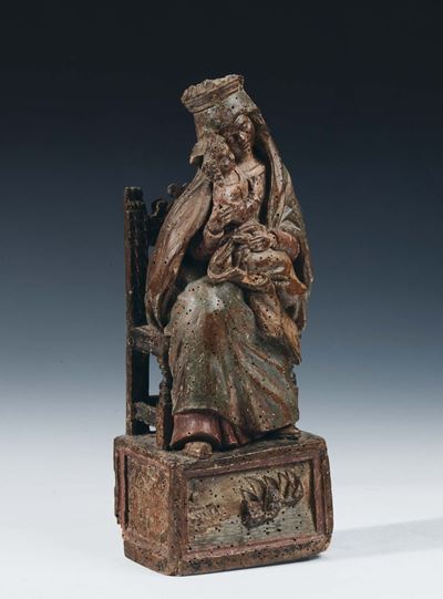 Scultura in Legno Intagliato e Laccato Raffigurante Madonna con Bambino, XVIII Secolo