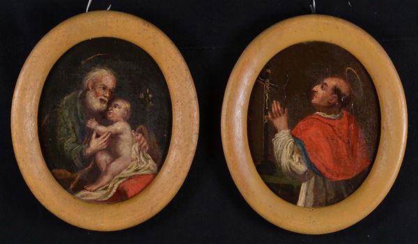 Coppia di dipinti ovali raffiguranti Santi, XIX secolo