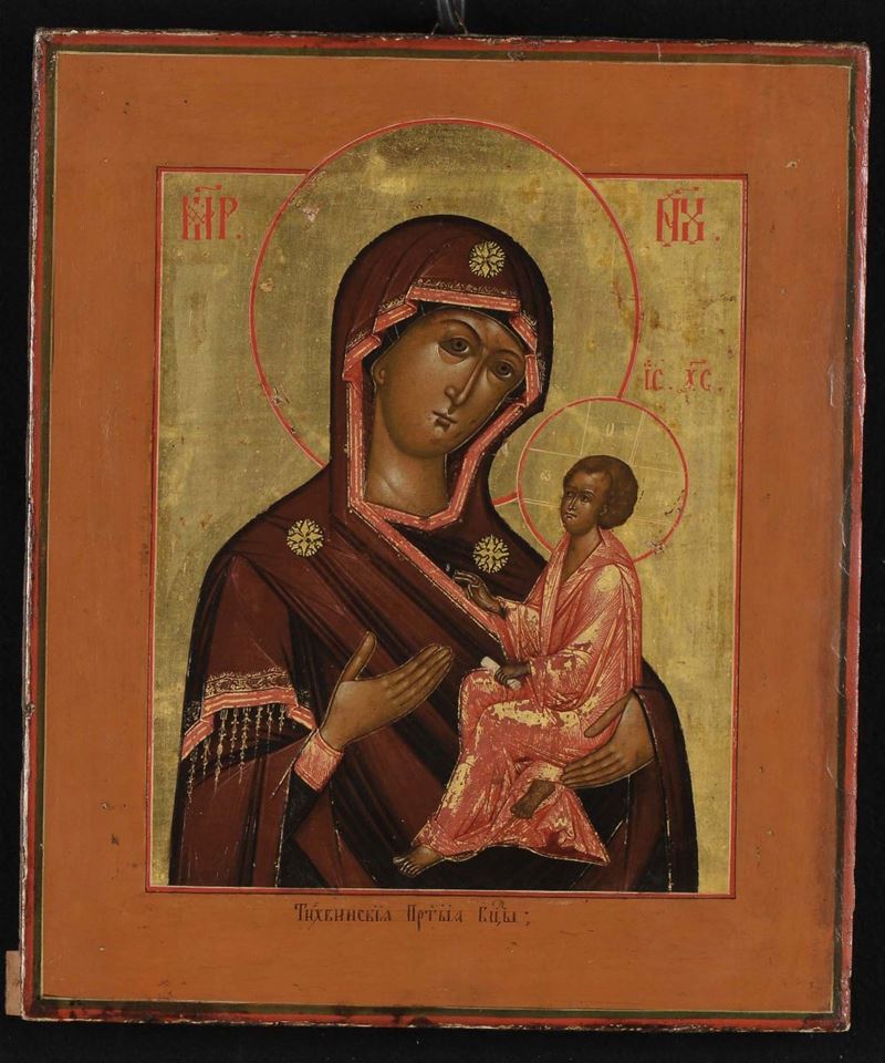 Icona raffigurante la Vergine di Tikhin, XIX secolo  - Auction Time Auction 2-2014 - Cambi Casa d'Aste