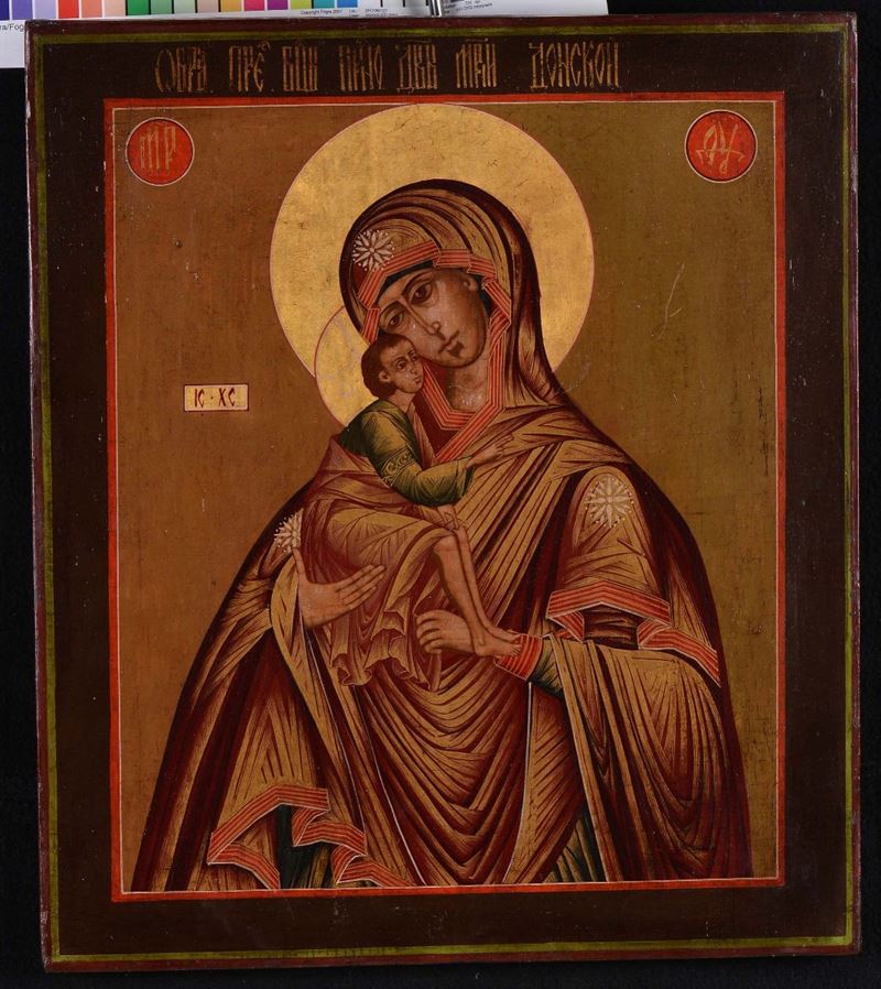 Icona raffigurante la Madre di Dio Donskaja, fine XIX secolo  - Asta Antiquariato e Dipinti Antichi - Cambi Casa d'Aste