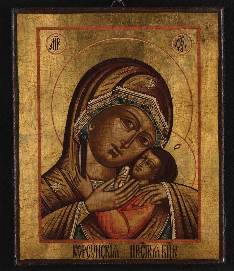 Icona raffigurante la Madre di Dio di Korsun, XX secolo  - Auction Antiques and Old Masters - Cambi Casa d'Aste