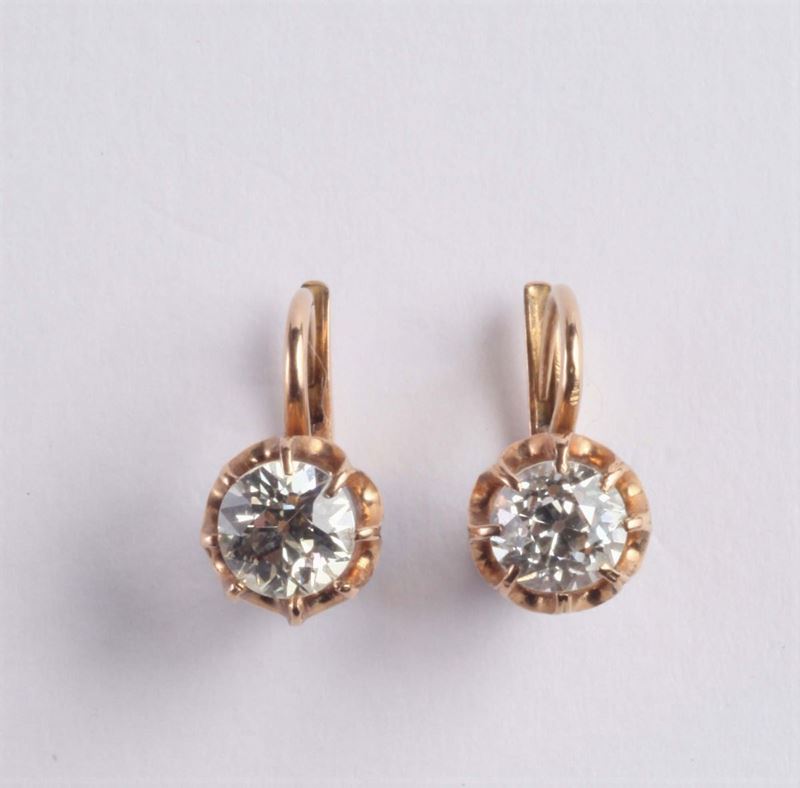 Orecchini con diamanti di vecchio taglio per ct 1,30 circa  - Auction Silvers, Ancient and Contemporary Jewels - Cambi Casa d'Aste