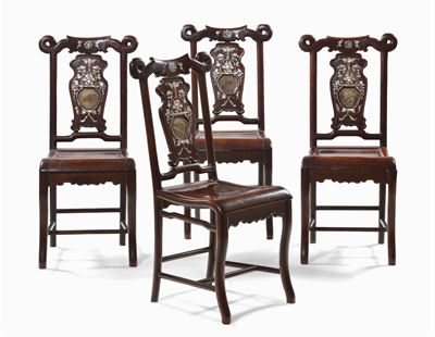 Quattro Sedie in Legno di Homu, Cina, Dinastia Qing, Fine XIX Secolo
