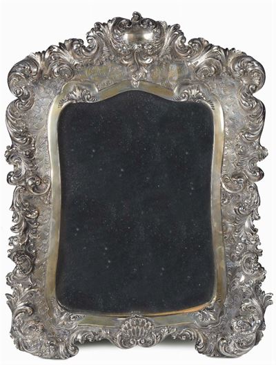 Cornice in Argento Sbalzato con Specchio, XIX Secolo