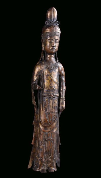 Guanyin in Bronzo Dorato, Probabilmente Sud - Est Asiatico, XIX Secolo