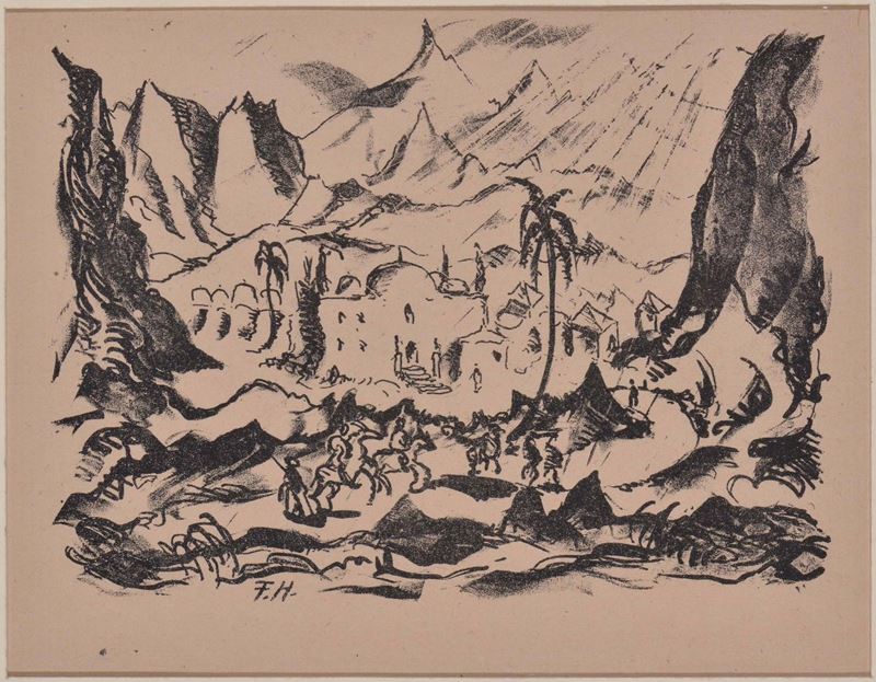 Stampa raffigurante paesaggio, siglata F.H.  - Auction Antiques and Old Masters - Cambi Casa d'Aste
