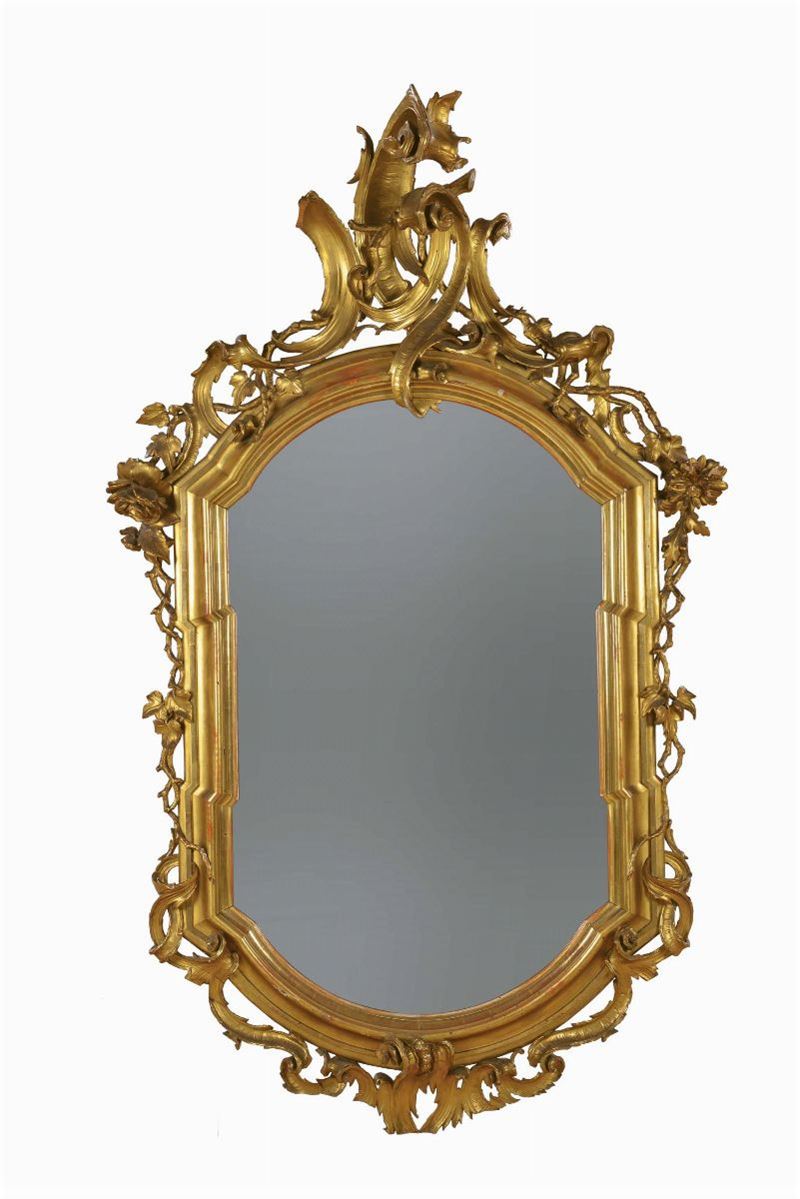 Specchiera in legno intagliato e dorato, Lombardia XIX secolo  - Asta Antiquariato e Dipinti Antichi - Cambi Casa d'Aste